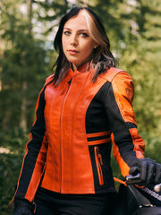 Orange Biker Leather Jacket The Leather Fit