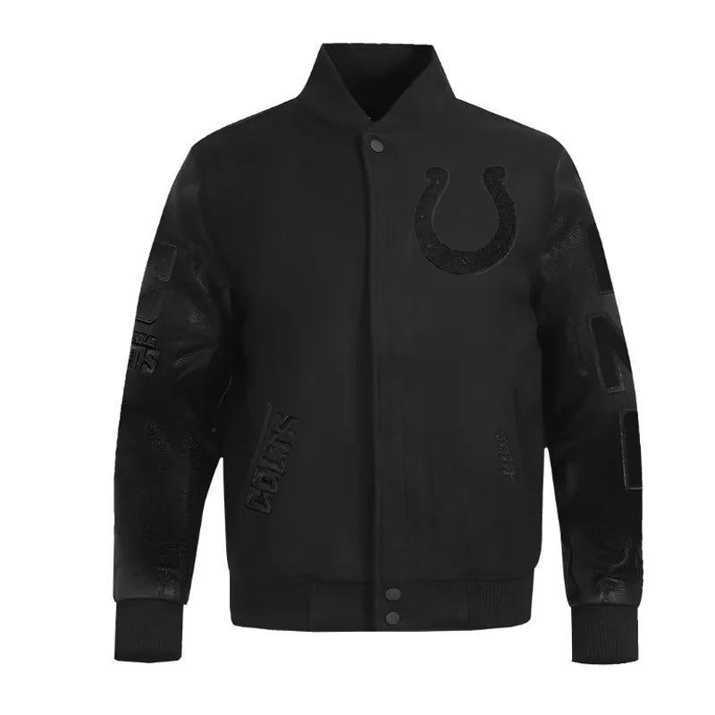 Indianapolis Colts Triple Black Varsity Wool-Leather Jacket The Leather Fit
