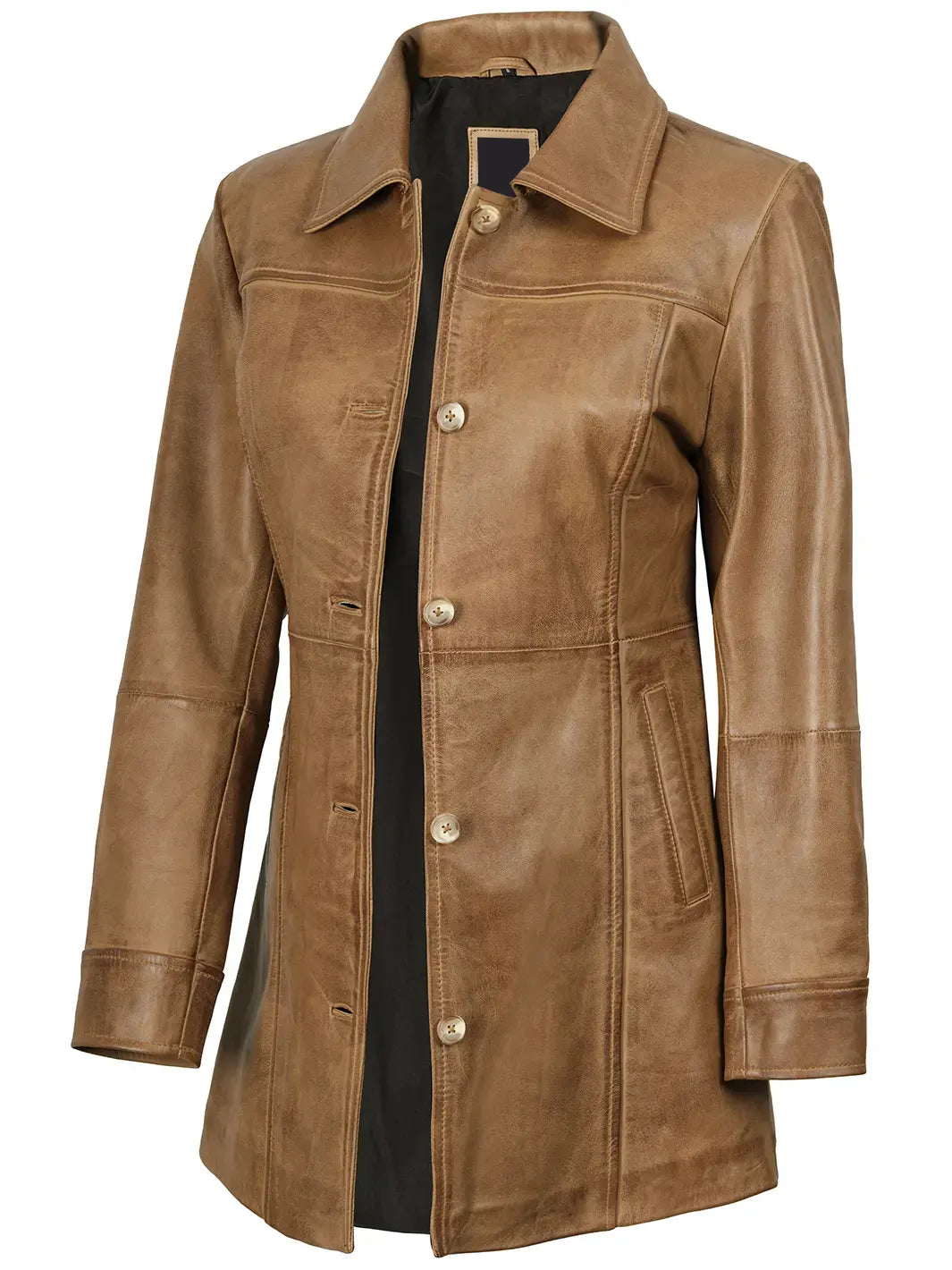 Kandis Womens Camel Brown Real Leather Car Coat The Leather Fit
