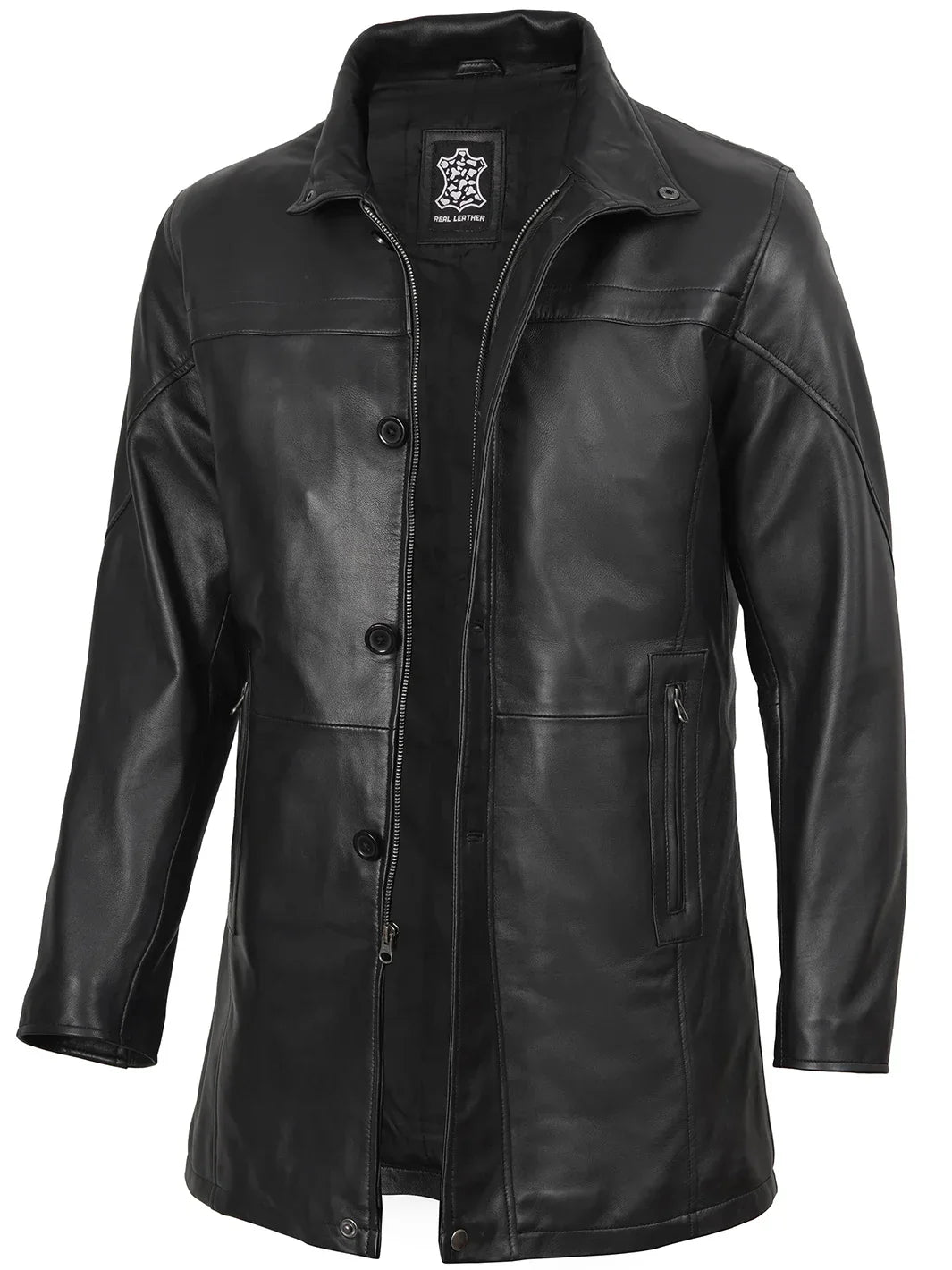 Bristol Men's Black Leather Car Coat The Leather Fit