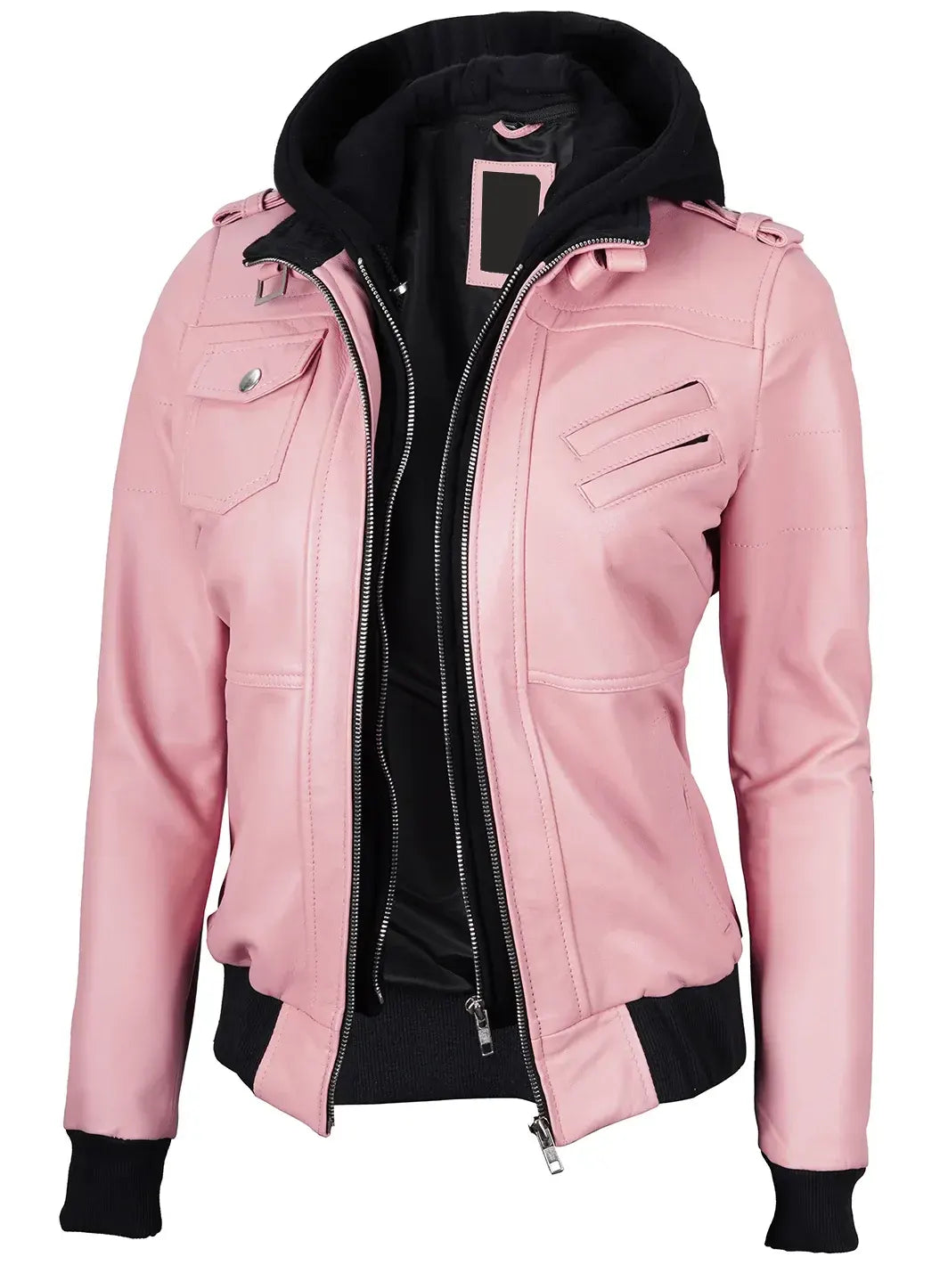 Women's Pink Leather Jacket with Removable Hood The Leather Fit