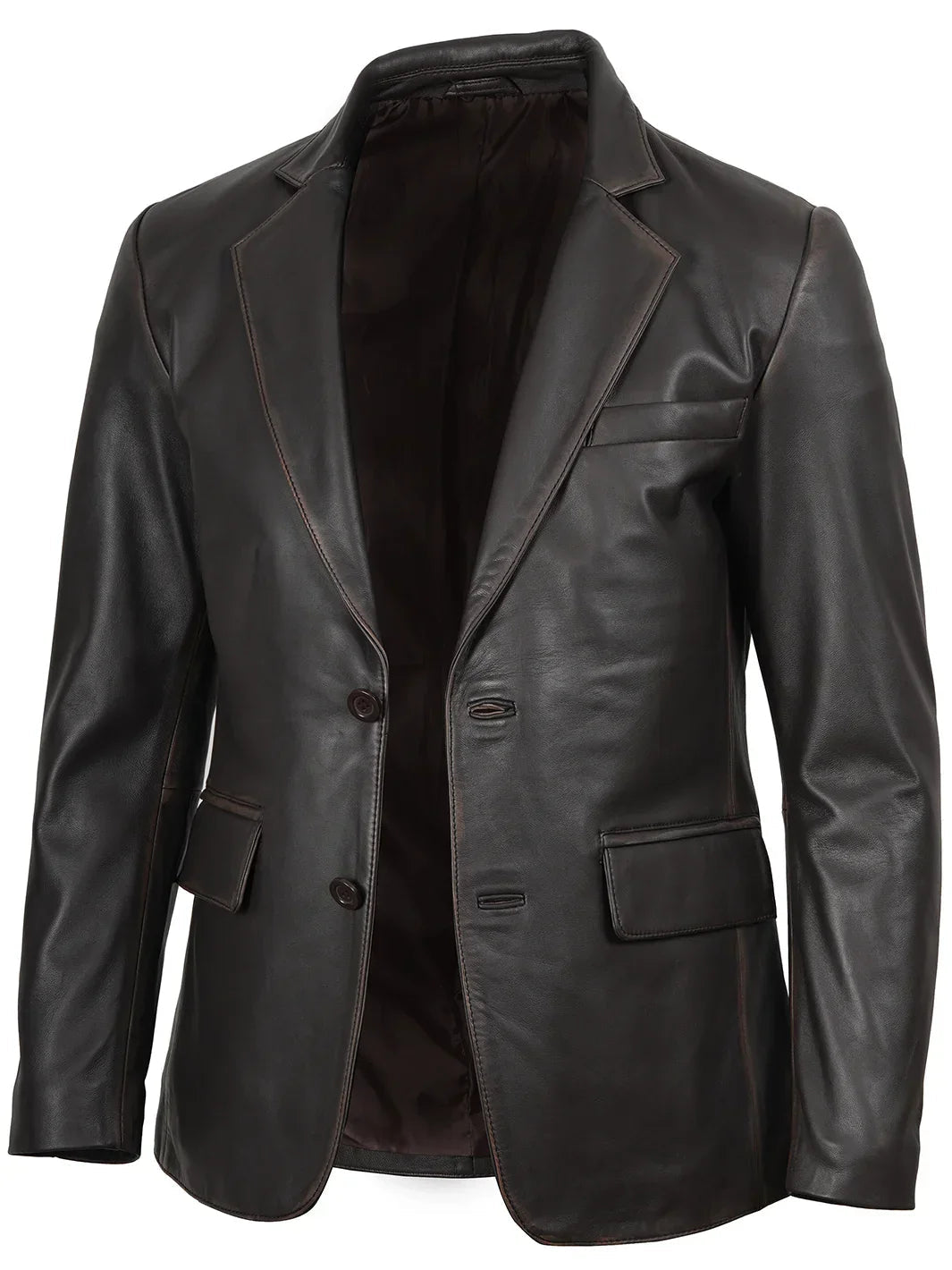 Mens Dark Brown Rub Off Leather Blazer The Leather Fit