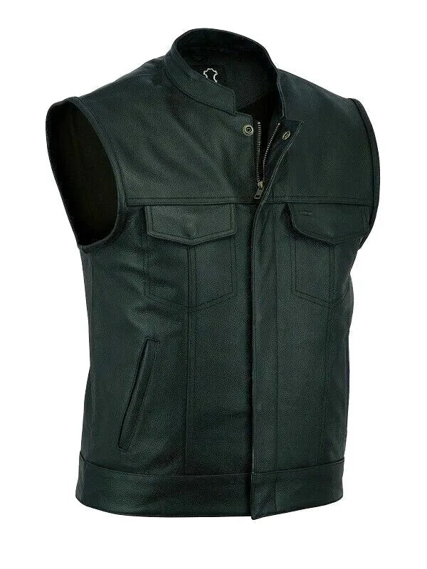 Men’s Classic Biker Leather Vest – Premium Cowhide, Handcrafted Fit The Leather Fit