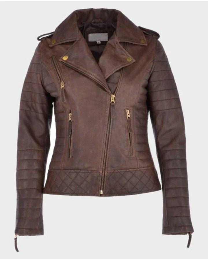 Kara Brown Distressed Biker Leather Jacket The Leather Fit