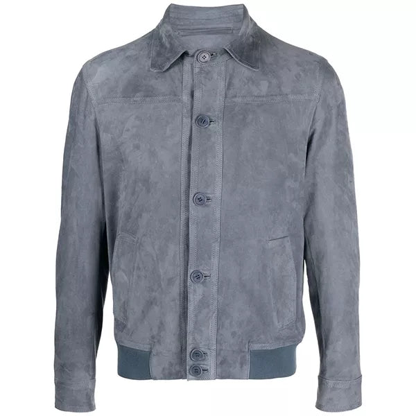 Mens Grey Suede Bomber Jacket The Leather Fit