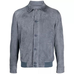 Mens Grey Suede Bomber Jacket The Leather Fit