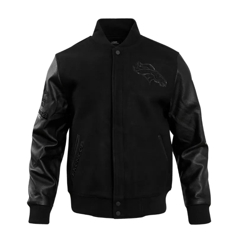 Denver Broncos Triple Black Varsity Wool-Leather Jacket The Leather Fit