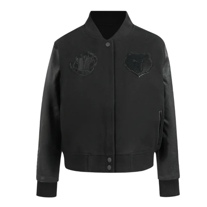 Memphis Grizzlies Triple Black Varsity Wool-Leather Jacket The Leather Fit