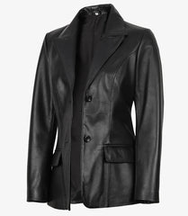 Vicenza Women's Black Two-Button Leather Blazer The Leather Fit