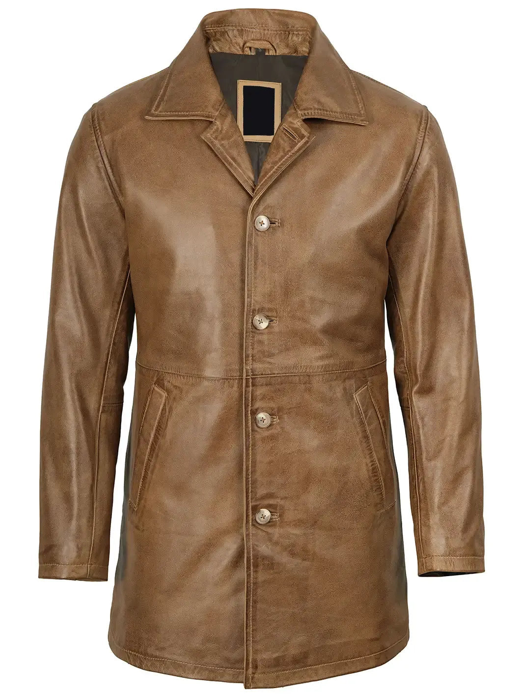Winchester Men's Camel Brown 3/4 Length Leather Car Coat The Leather Fit