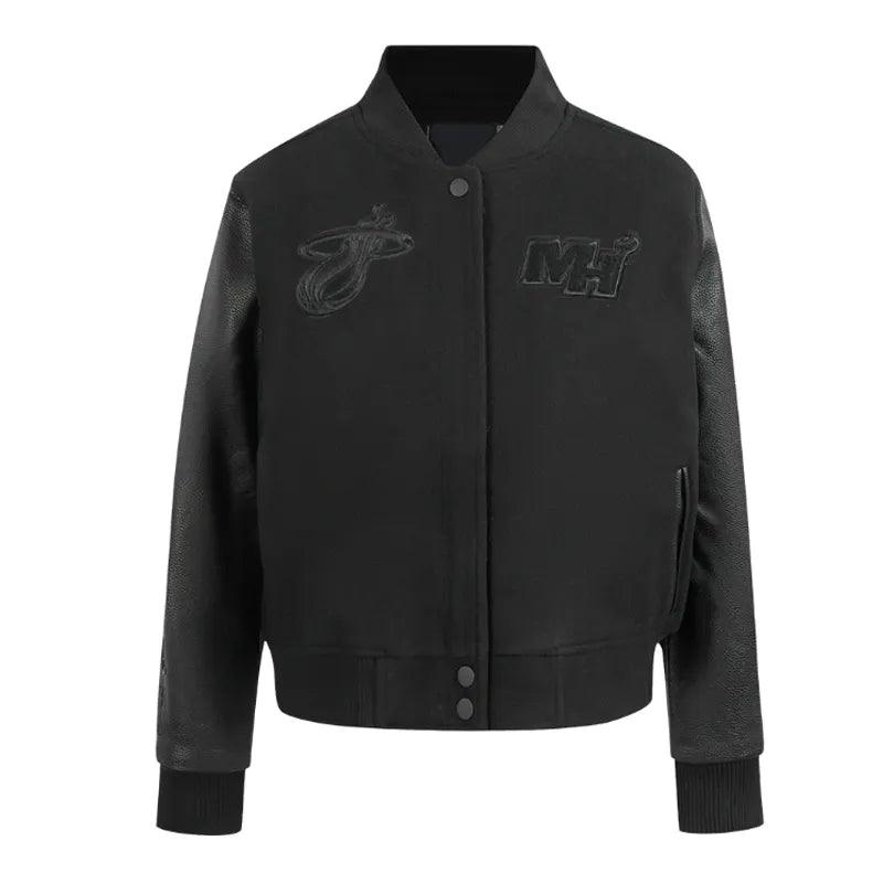 Miami Heat Triple Black Varsity Wool-Leather Jacket The Leather Fit