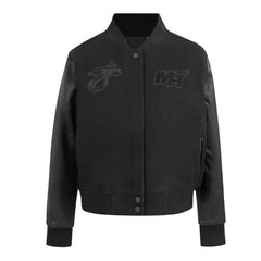 Miami Heat Triple Black Varsity Wool-Leather Jacket The Leather Fit