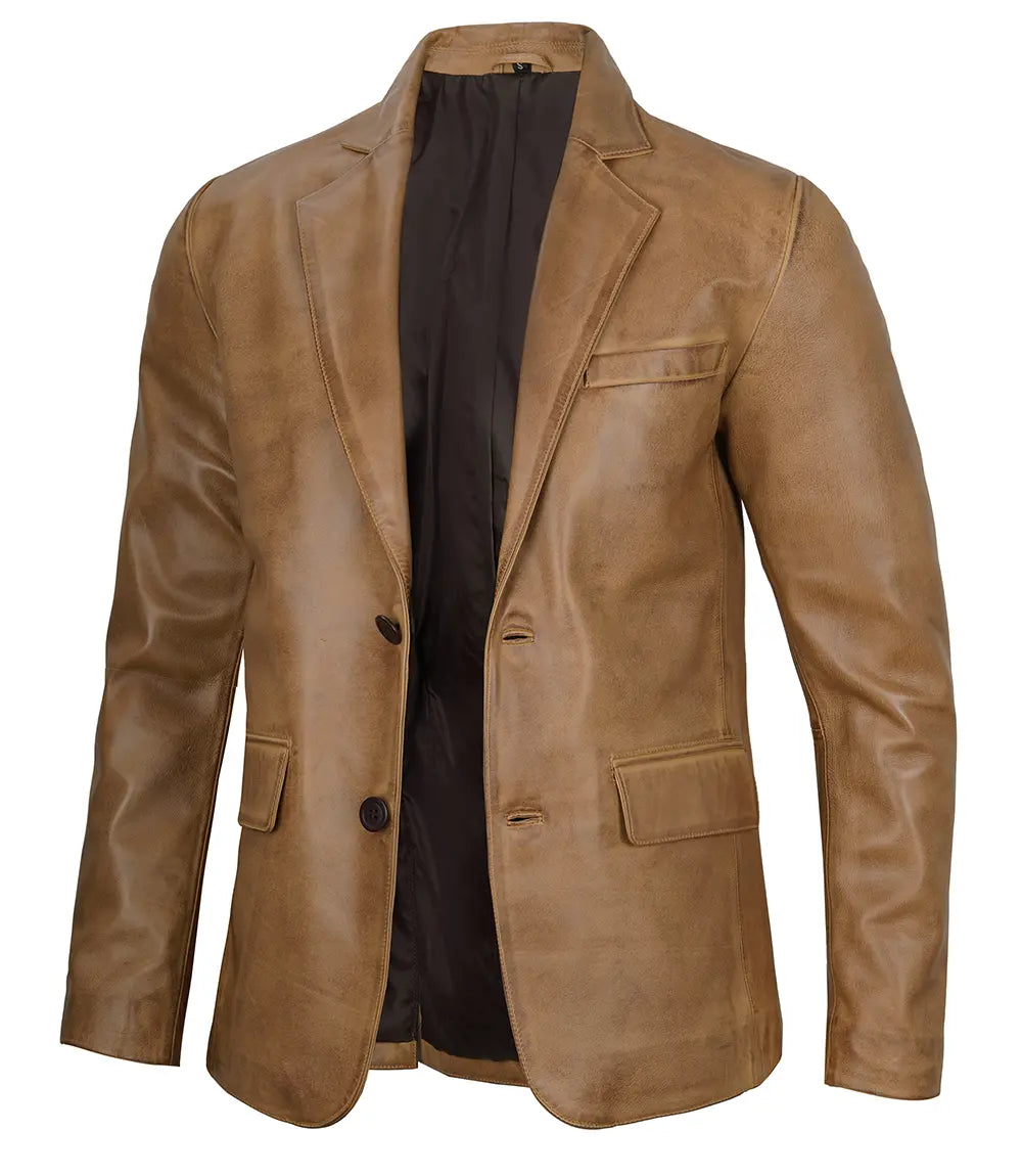 Mens Camel Brown Leather Blazer Jacket The Leather Fit