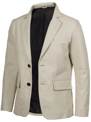 Mens Two Buttons Off White Leather Blazer The Leather Fit