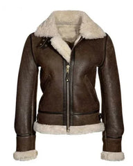Katie Distressed Brown Shearling Leather Jacket The Leather Fit