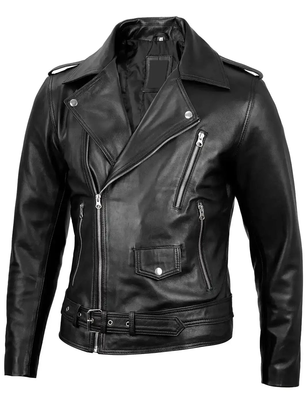 Men's Black Asymmetrical Belted Leather Biker Style Jacket The Leather Fit