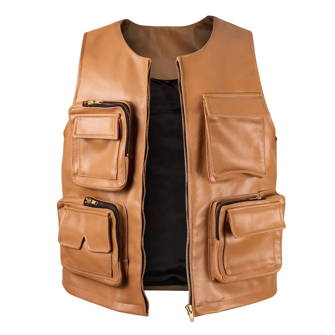 Men’s Camel Brown Leather Hunting Vest The Leather Fit