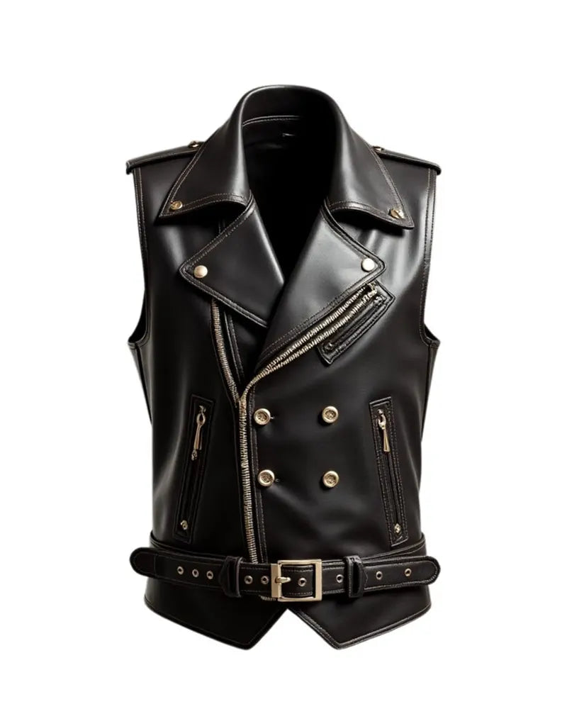 Men’s Premium Black Leather Vest The Leather Fit