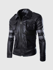 Black Jacket with Gray Stripes The Leather Fit