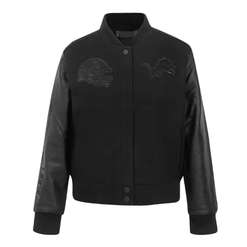 Detroit Lions Triple Black Varsity Wool-Leather Jacket The Leather Fit