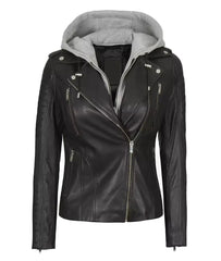 Womens Black Leather Biker Jacket With Removable Hood The Leather Fit