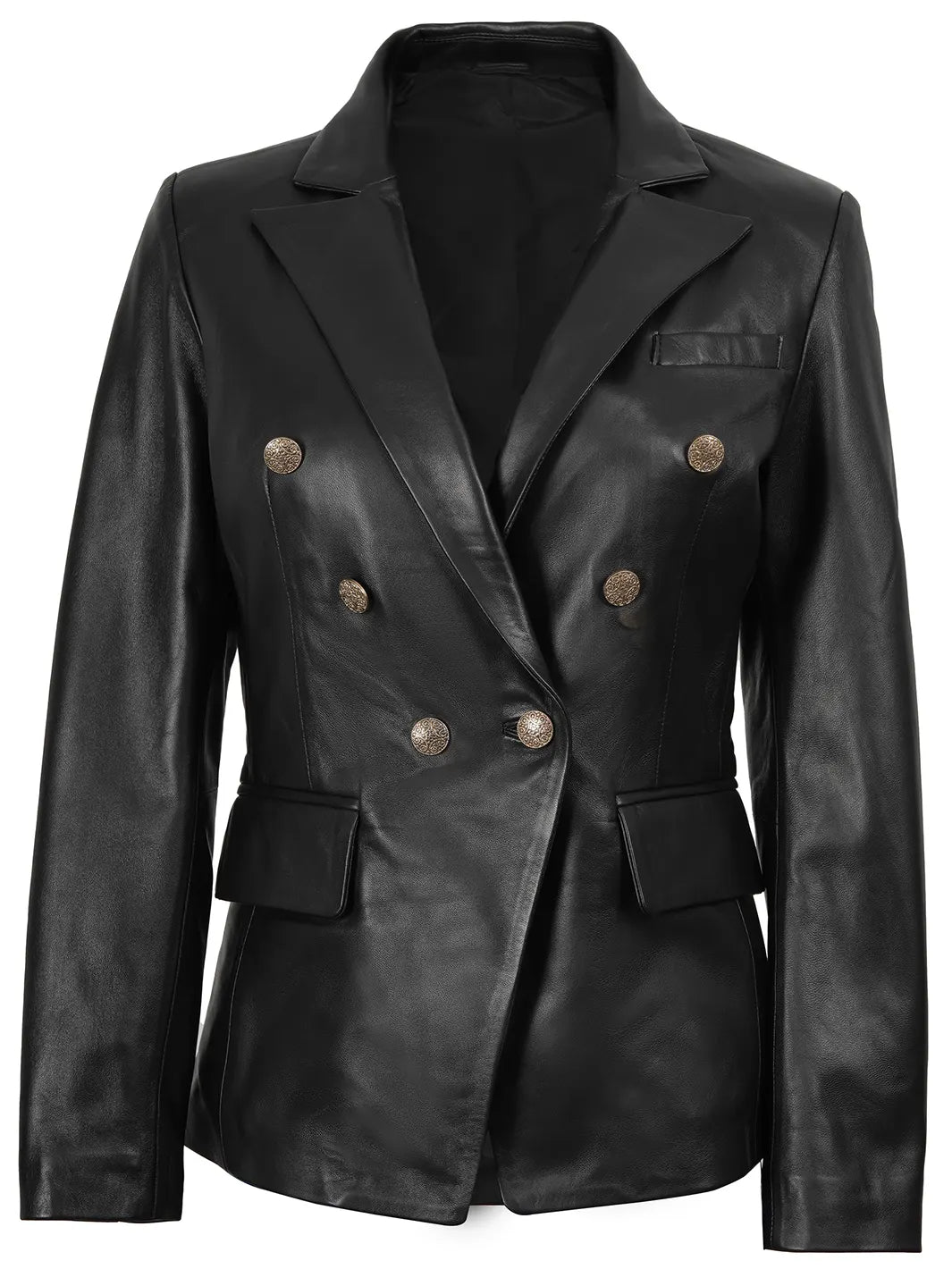 Kim Women's Black Double Breasted Leather Blazer The Leather Fit