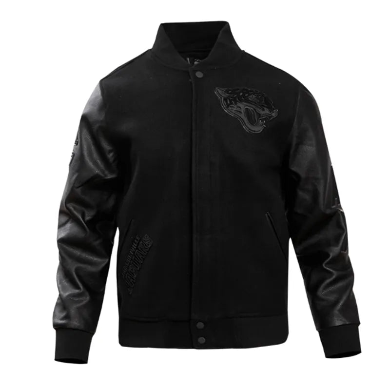 Jacksonville Jaguars Triple Black Varsity Wool-Leather Jacket The Leather Fit