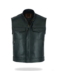 Men’s Black Leather Biker Vest The Leather Fit