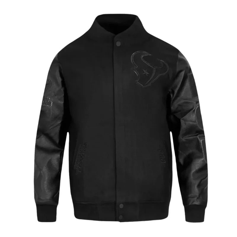 Houston Texans Triple Black Varsity Wool-Leather Jacket The Leather Fit