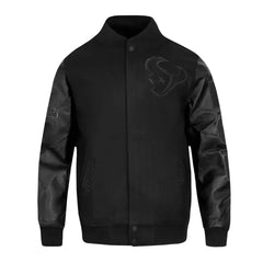 Houston Texans Triple Black Varsity Wool-Leather Jacket The Leather Fit