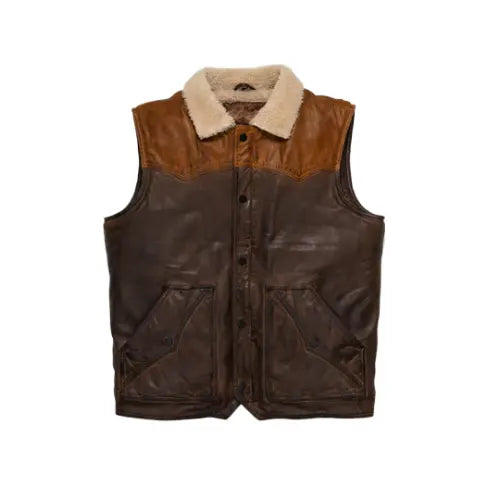 Men’s Brown Shearling Fur Leather Vest The Leather Fit
