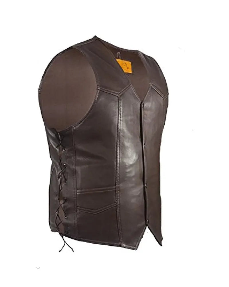 Men’s Dark Brown Leather Motorcycle Vest The Leather Fit