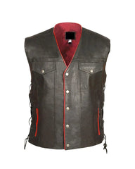 Mens Black Genuine Leather Vest with Red Lining The Leather Fit
