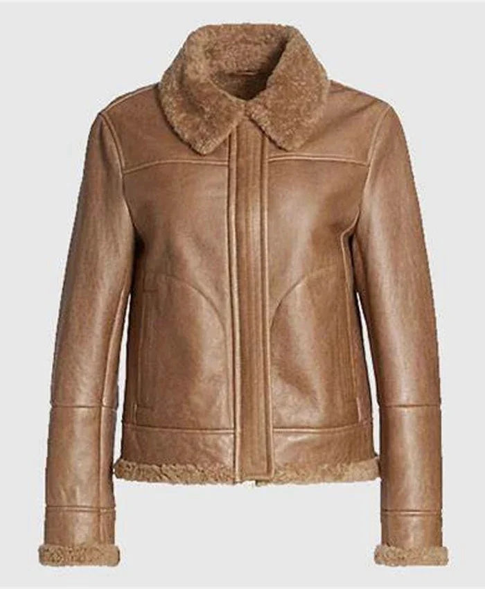 Monica Shearling Fur Lined Brown Jacket The Leather Fit