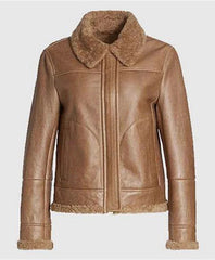 Monica Shearling Fur Lined Brown Jacket The Leather Fit