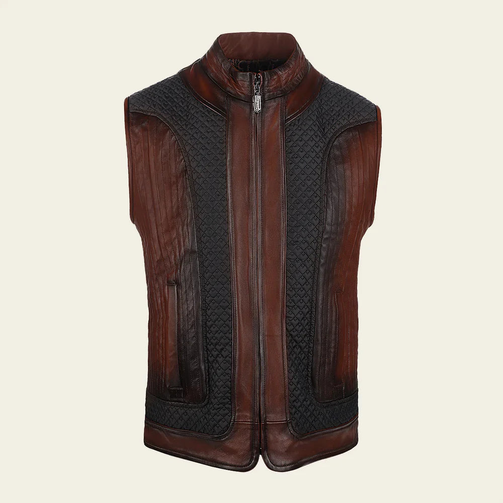 Men’s Brown Ovine contrasting leather Vest The Leather Fit