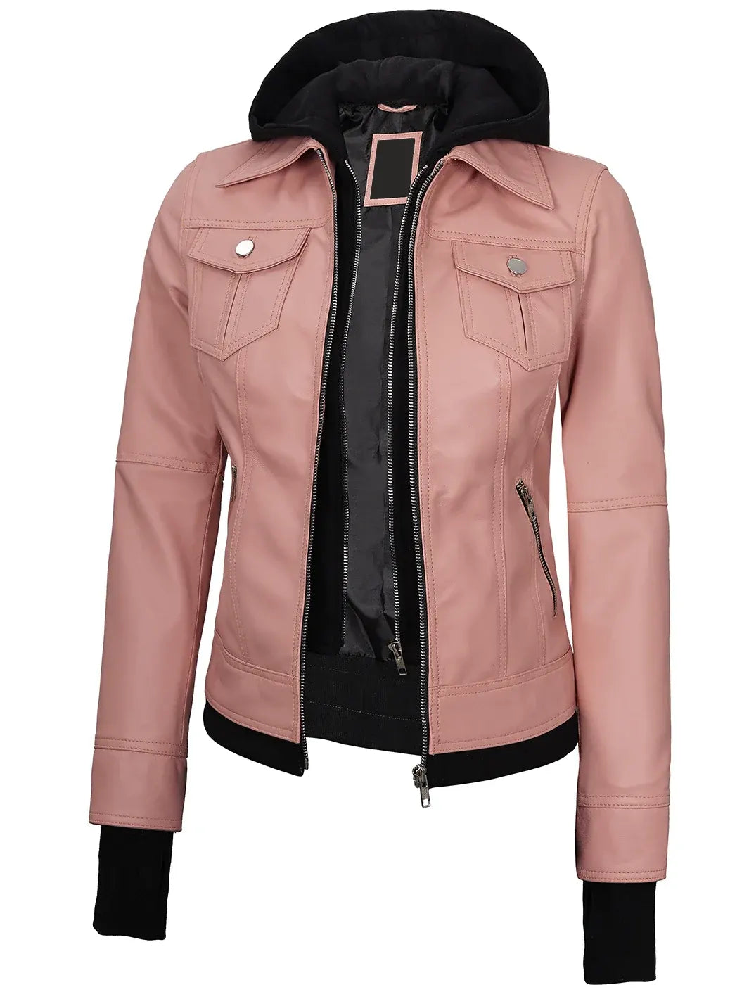 Tralee Women's Pink Leather Biker Style Jacket with Hood The Leather Fit