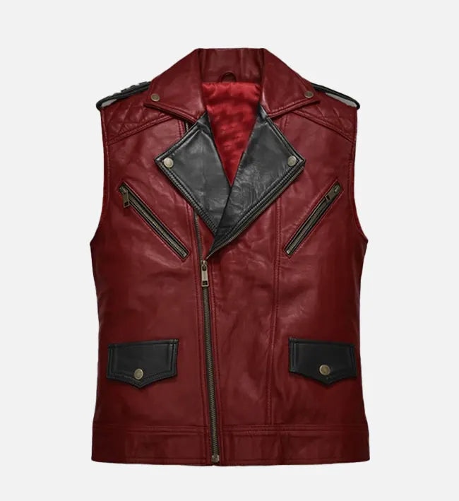 Men’s Red and Black Leather Vest The Leather Fit