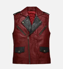 Men’s Red and Black Leather Vest The Leather Fit