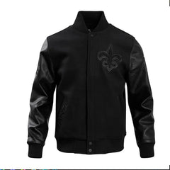 New Orleans Saints Triple Black Varsity Wool-Leather Jacket The Leather Fit