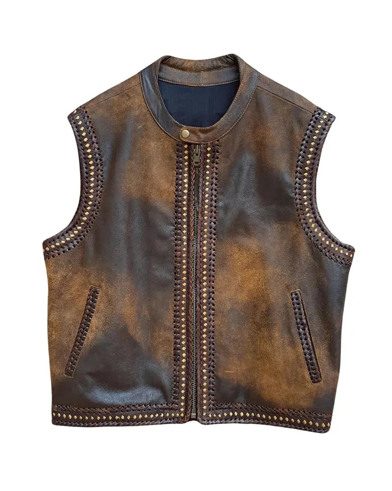 Mens Distressed Brown Leather Vest The Leather Fit