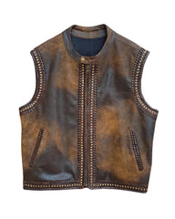 Mens Distressed Brown Leather Vest The Leather Fit
