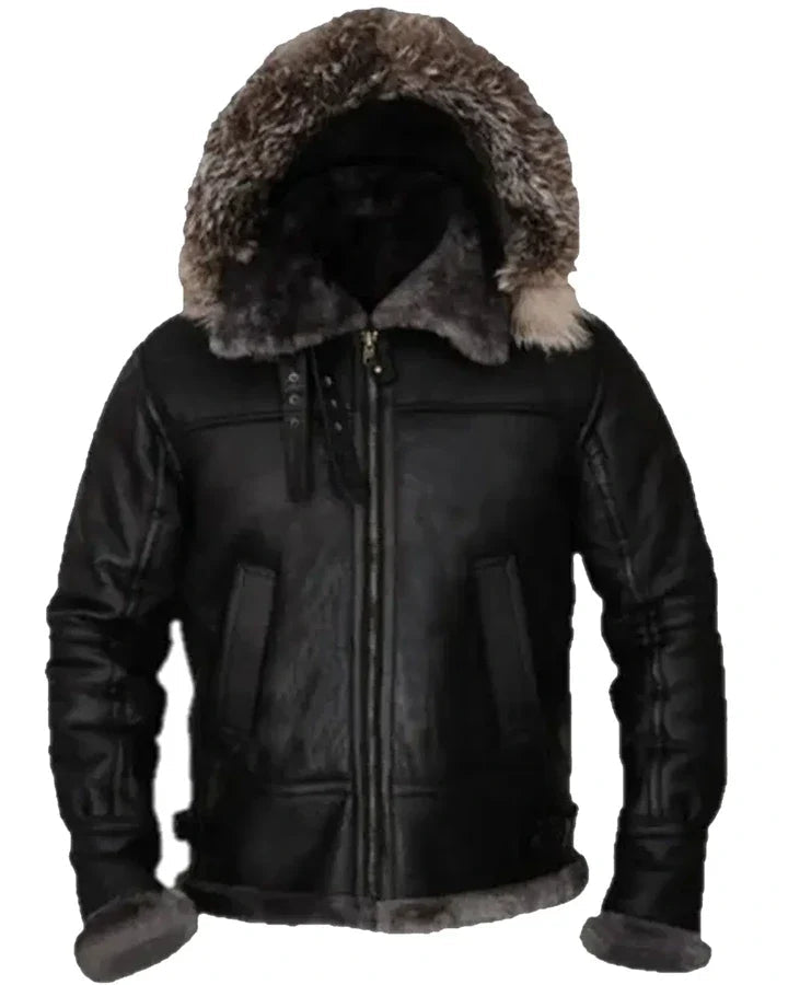 Robert All Black Shearling B3 Parka Jacket The Leather Fit