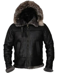 Robert All Black Shearling B3 Parka Jacket The Leather Fit