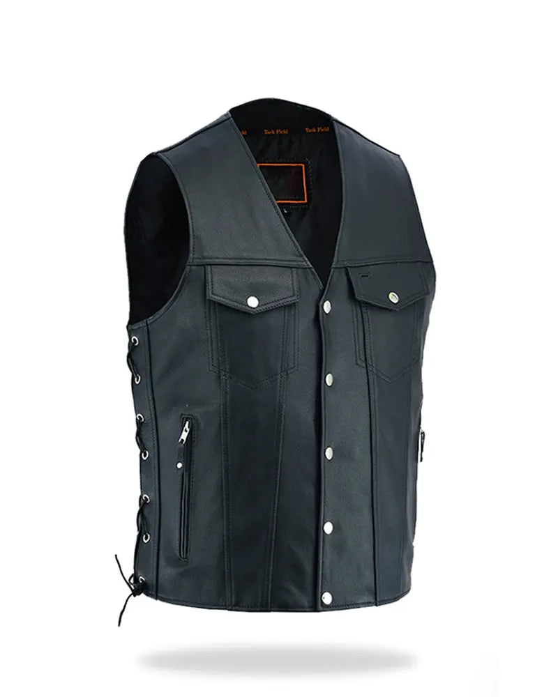 Mens Black Biker Leather Vest The Leather Fit