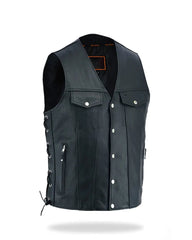 Mens Black Biker Leather Vest The Leather Fit