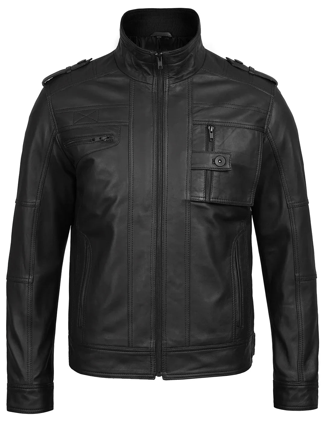 Tavares Men's Matte Black Biker Style Leather Jacket The Leather Fit
