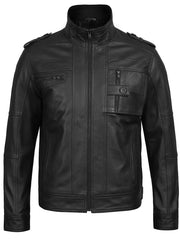 Tavares Men's Matte Black Biker Style Leather Jacket The Leather Fit