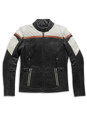 Leather Jacket, White/Black/Orange The Leather Fit