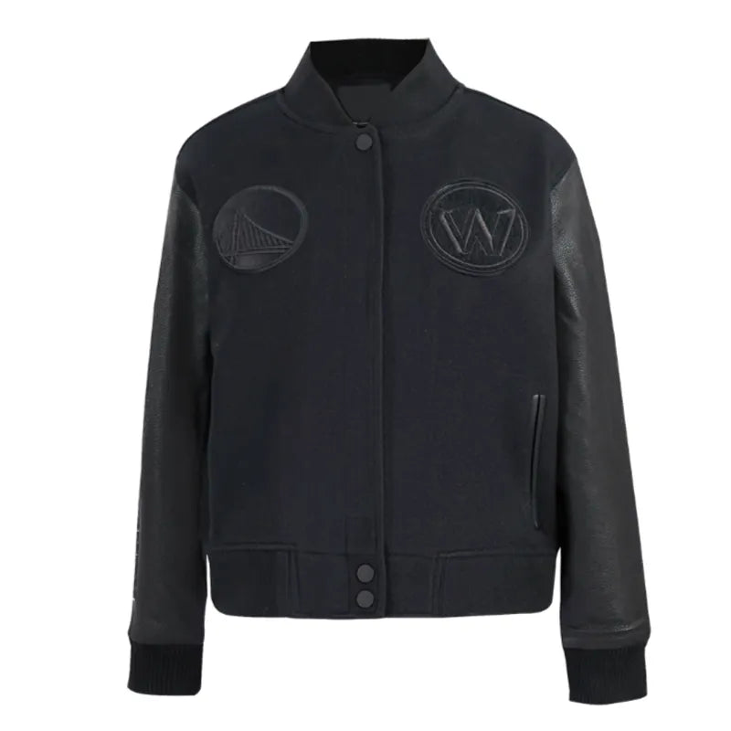 Golden State Warriors Triple Black Varsity Wool-Leather Jacket The Leather Fit